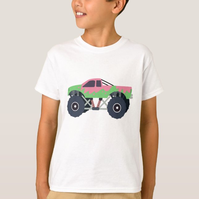 Grönten Colorful Monster Lastbilar Tävla Kids  T Shirt (Framsida)
