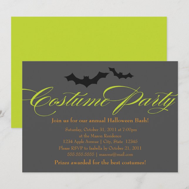 Grönten Costume Party Script Inbjudningar (Fram/baksida)