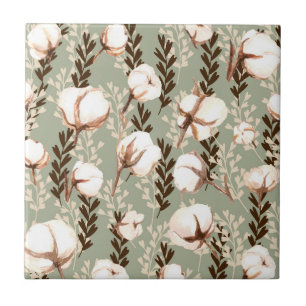 Grönten Cotton Plant Mönster Kakelplatta