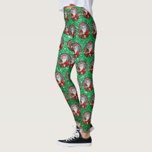 Grönten Cute Glitter Santa Graphic jul Leggings
