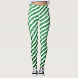 Grönten Cute jul Candy cane Glitter strimlad Leggings