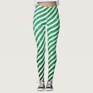 Grönten Cute jul Candy cane Glitter strimlad Leggings