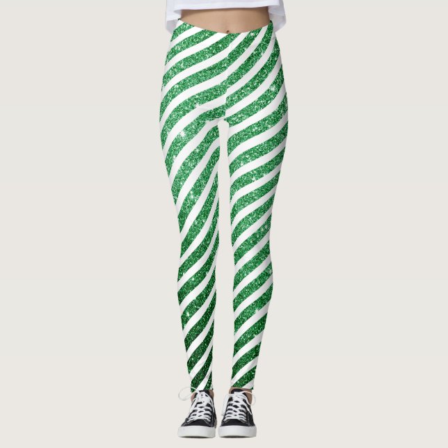 Grönten Cute jul Candy cane Glitter strimlad Leggings (Framsida)