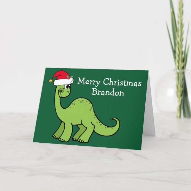 Grönten Cute Jul Dinosaur i Santa Hat-Anpassningsb Kort (Framsida)