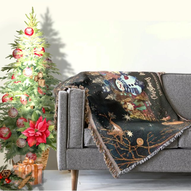Grönten Cute jul Magic Black Filt (Cute Christmas Magic Black Green Throw Blanket)