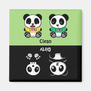 Grönten Cute Little Pandas Clean Dirty Magnet