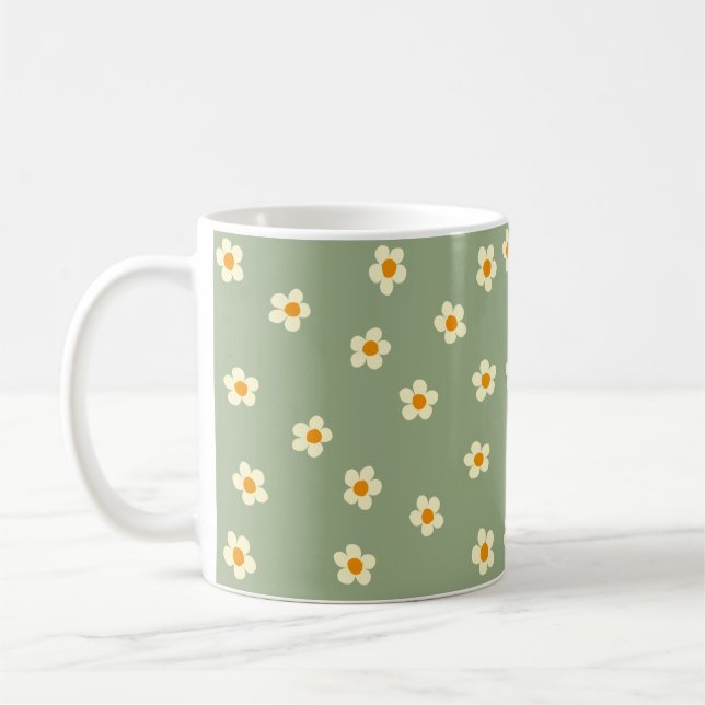 Grönten Cute Modern Daisy Mönster Kaffemugg (Vänster)