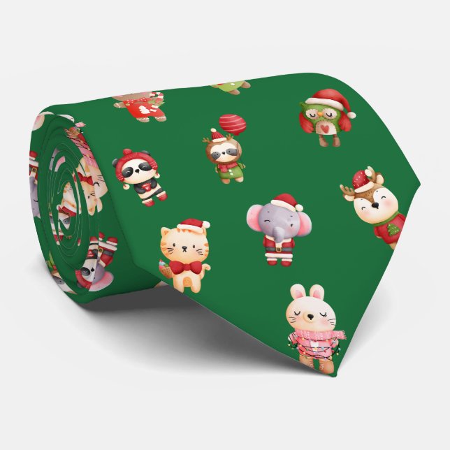 Grönten Cute och Adult jul Baby djur Slips (Rullad)