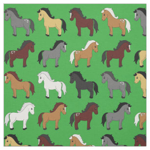 Grönten Cute Tecknad Horses Kids Tyg