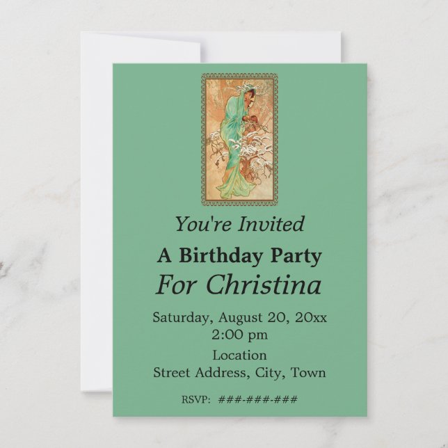 Grönten Dam under födelsedagen Hundade Gown i Gold Inbjudningar (Framsida)