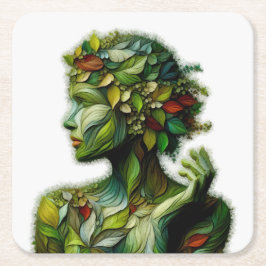 Grönten Dam - vit bakgrund Underlägg Papper Kvadrat