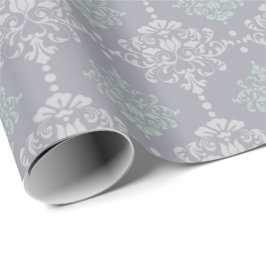 Grönten Damask Mint Pastel Grått Grått Fintvätt Presentpapper
