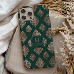 Grönten Damask Pattern Monogram Ro Guld Emerald<br><div class="desc">Den här telefonväskan har en ornerad vintage mönster av ro guld damm på en grönt med nödläge. Anpassa den med ditt inledande och namn i serieteckensnitt,  ramat av en emerald grönt och ro guld.</div>