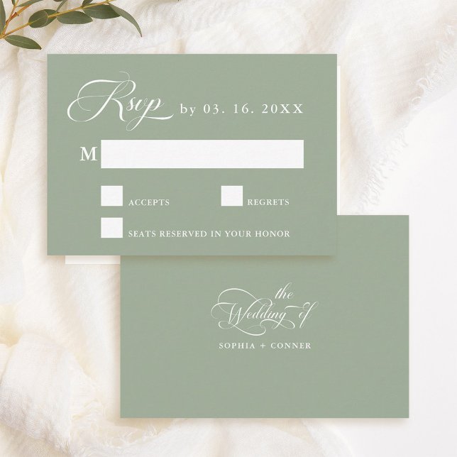 Grönten Delikat Elegant bröllop Sage OSA Kort (Front & Back)