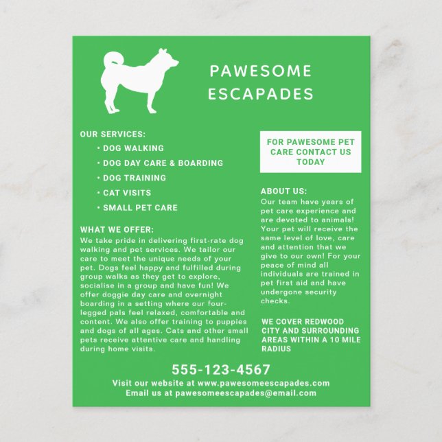 Grönten Dog Walker & Pet Sitter Flygblad (Framsidan)