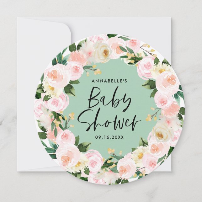 Grönten Dold blommigt för babydusch, vattenfärg (Framsida)