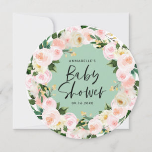Grönten Dold blommigt för babydusch, vattenfärg