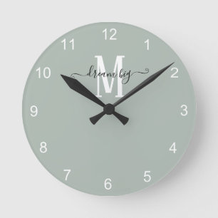 Grönten Dream Big Motivational Monogram Initial Sa Rund Klocka