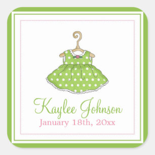 Grönten Dress Baby Birth Stickers Fyrkantigt Klistermärke
