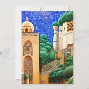 Grönten Eid Mubarak, marockansk mosaik, blå himmel Inbjudningar