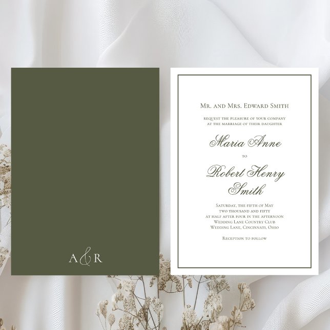Grönten Elegant bröllop Calligraphy Script Inbjudningar (Elegant simple green wedding invitations. )