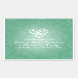 Grönten elegant bröllop Favorittagg Flowery Heart Rektangulärt Klistermärke