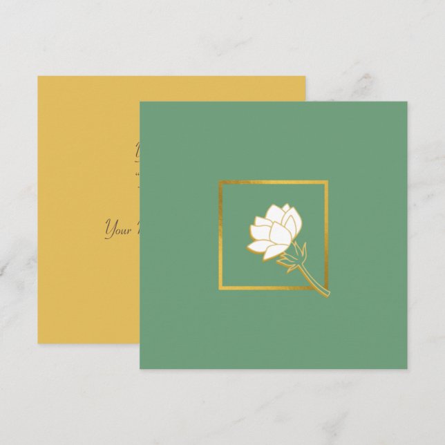 Grönten Elegant i Klassisk vit Guld-blomma Tack Kort (Fram/baksida)