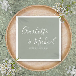 Grönten elegant Sage Namnteckning Bröllop Pappersservett