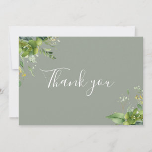 Grönten Elegant Script Sage i Greenery Blommigt Tack Kort