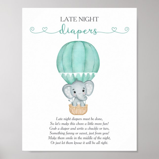 Grönten Elephant Baby Shower-spel för sent på natt Poster (Framsidan)