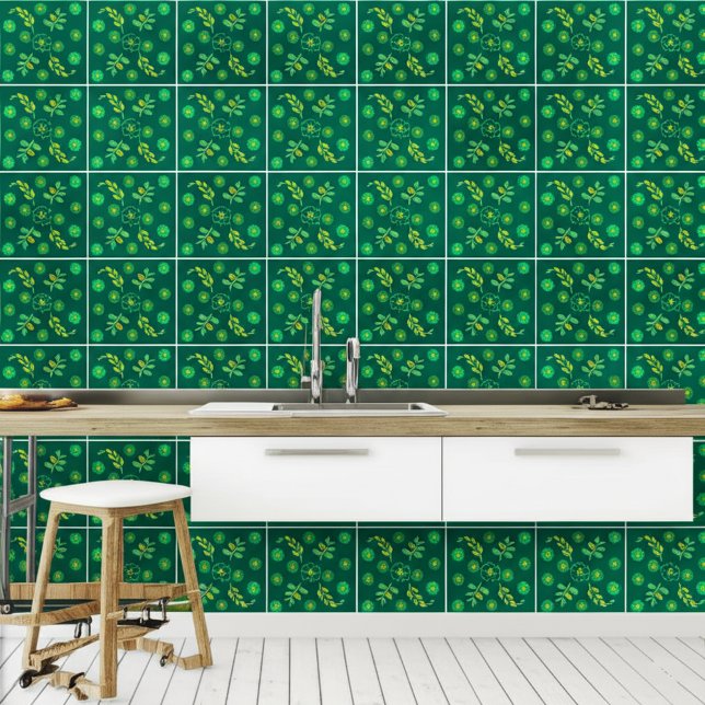 Grönten Emerald Art nouveau (Wall Decor) Kakelplatta (Kitchen Floral Botanical Tiles
)