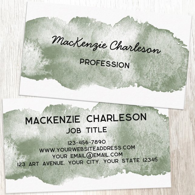 Grönten Enkel vattenfärgsfärg, pennstensfärgsedel Visitkort (Simple watercolor paint brushstroke custom text business card)