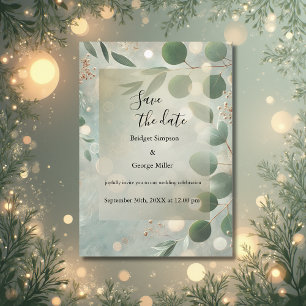 grönten Eucalyptus Bröllop säkra datumet Inbjudningar