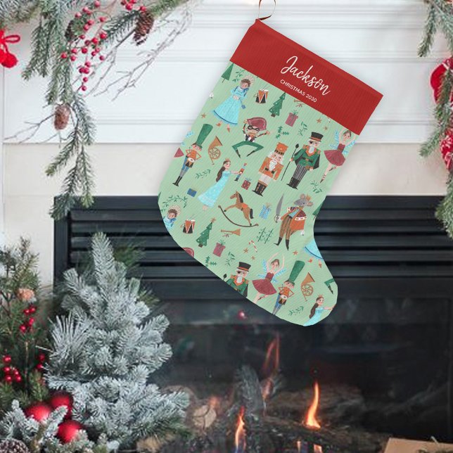 Grönten Fa La jul Nutcracker Ballet Dancer Stor Julstrumpa (Christmas Nutcracker traditional classic Holiday Stocking.)