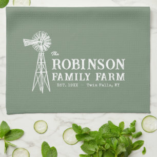 Grönten Family Namn Farm Rustic Kvarn Sage Kökshandduk