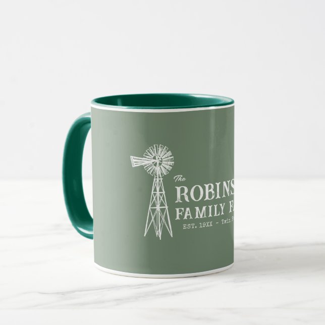 Grönten Family Namn Farm Rustic Kvarn Sage Mugg (Framsida vänster)