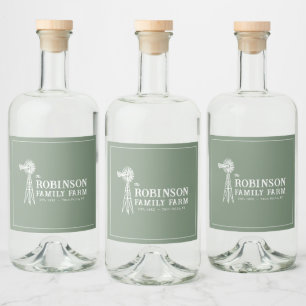 Grönten Family Namn Farm Rustic Kvarn Sage Spritflaskor Etikett