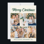 Grönten Family Photo Collage God jul Julkort<br><div class="desc">Skicka varmt julklapp önskemål med det här elegant grönt God jul-kortet med fyra fotokollage-layout. På framsidan finns utrymme för din familj namn och år, medan baksidan ger utrymme för ett personligt meddelande. Den klassiska grönten med helgdag kombinerad med modern fotodesign gör det här platta kortet till ett tidlöst sätt att...</div>