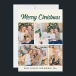 Grönten Family Photo Collage God jul Julkort<br><div class="desc">Skicka varmt julklapp önskemål med det här elegant grönt God jul-kortet med fyra fotokollage-layout. På framsidan finns utrymme för din familj namn och år, medan baksidan ger utrymme för ett personligt meddelande. Den klassiska grönten med helgdag kombinerad med modern fotodesign gör det här platta kortet till ett tidlöst sätt att...</div>