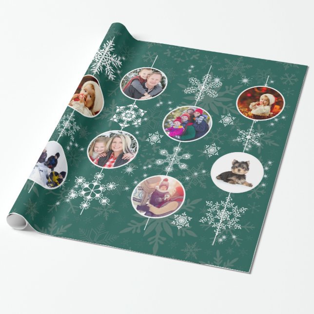 Grönten Family Photos jul Snöflingor Elegant Presentpapper (Utrullad)