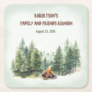 Grönten Family Reunion Forest Campfire Underlägg Papper Kvadrat