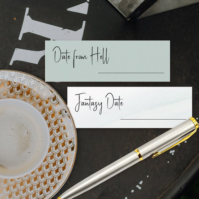 Grönten Fantasy Date Tvättar Möhippans spelkort Mini Visitkort (Fun bridal shower activity where guests can suggest a celebrity for a fantasy date or date from hell)