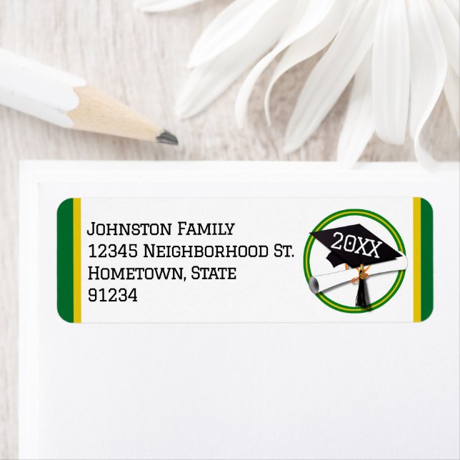 Grönten Färg och Guld Studenten Returadress Etikett (Insitu)