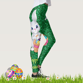 Grönten Faux Glitter Leggings för den akuta Påskha