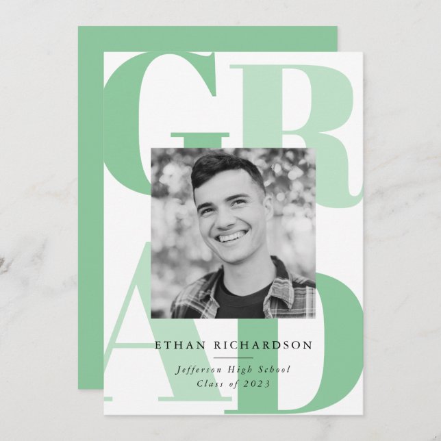 Grönten Fet Brev | Foto-Studentfest Inbjudningar (Fram/baksida)