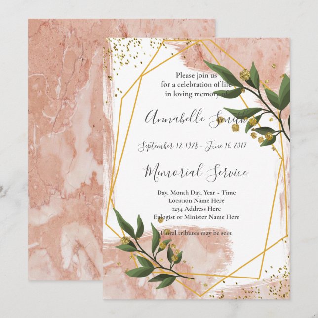 Grönten FloralLoving i det moderna Guld-Ram-elfte  Inbjudningar (Fram/baksida)