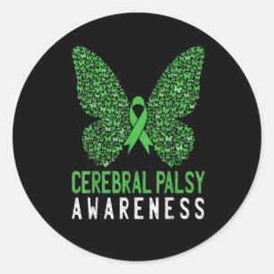 Grönten för Butterfly Cerebral Palsy Awareness Rib Runt Klistermärke