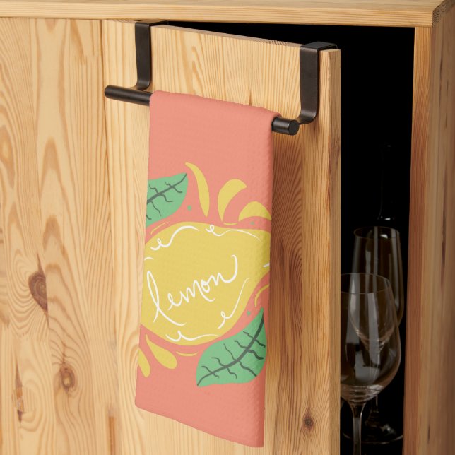 Grönten för Citrus Gult Hand plockade Lettering Kökshandduk (Thirds Fold)