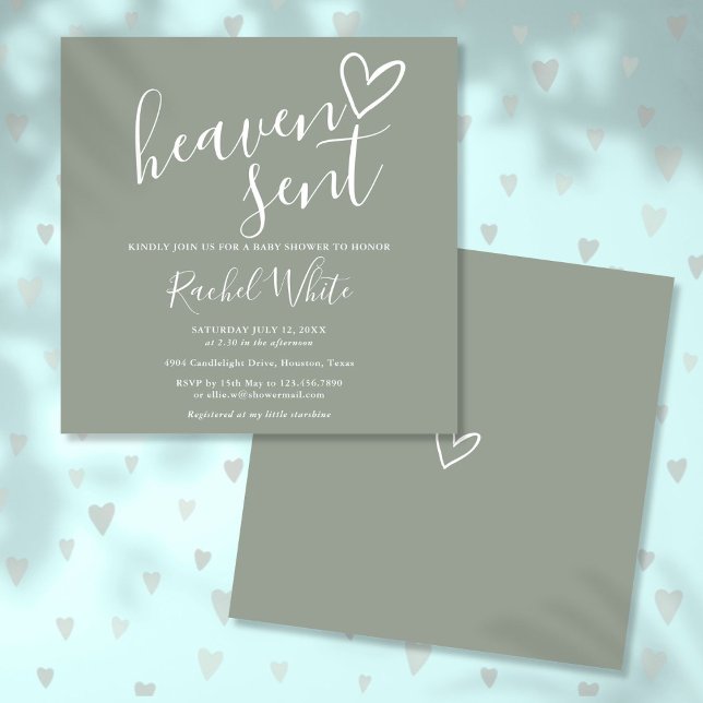 Grönten för heaven Sent Sage Kön Neutral Baby Show Inbjudningar (Heaven Sent Sage Green Gender Neutral Baby Shower Invitation)