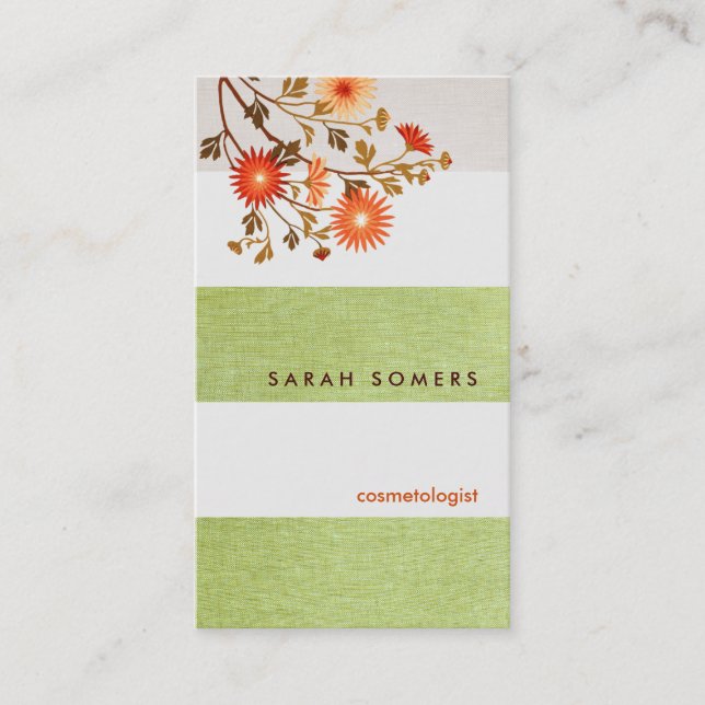 Grönten för kosmetologi Strepe Linen Natural Beaut Visitkort (Framsida)